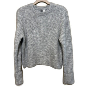 H&M Ribbed Crewneck Sweater Womens Large Gray Long Sleeve Soft Wool Alpaca Blend